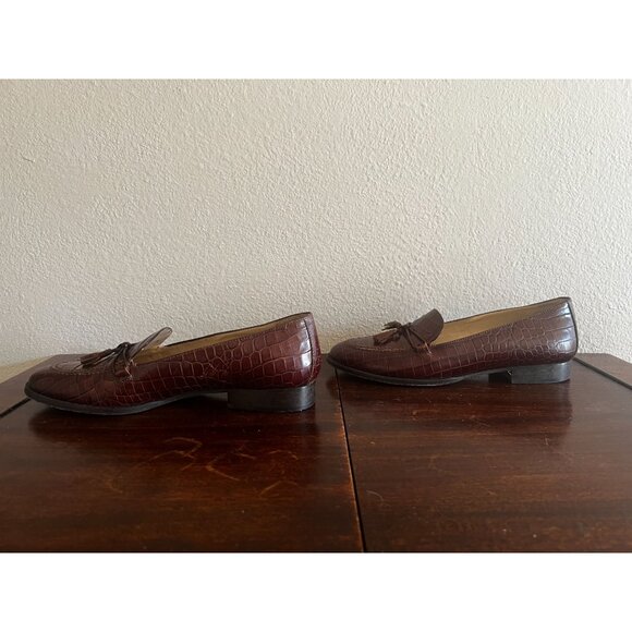 Talbots Womens Loafers Shoes Sz 7M Brown Tassel Leather Croc Embossed Italy - Picture 11 of 14